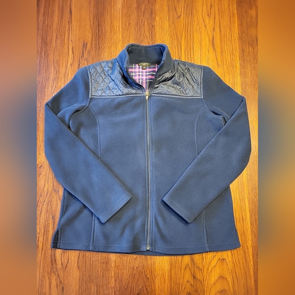 Talbots Women's Quilted Fleece Blue Full Zip Light Coat Jacket Petite Small